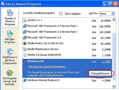 How to remove websteroids from windows 7