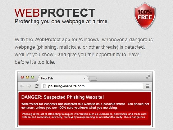 Web Protect for Windows landing page