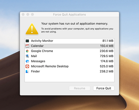 Your system has run out of application memory Mac alert